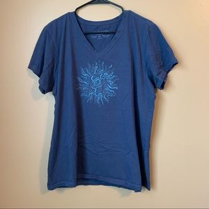 Life Is Good V-neck Shirt Navy Blue Women XL Sun